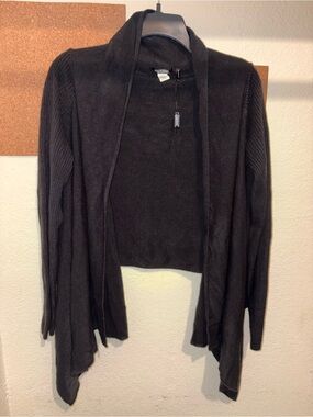 Daisy Fuentes Black Draped Open-Front Cardigan